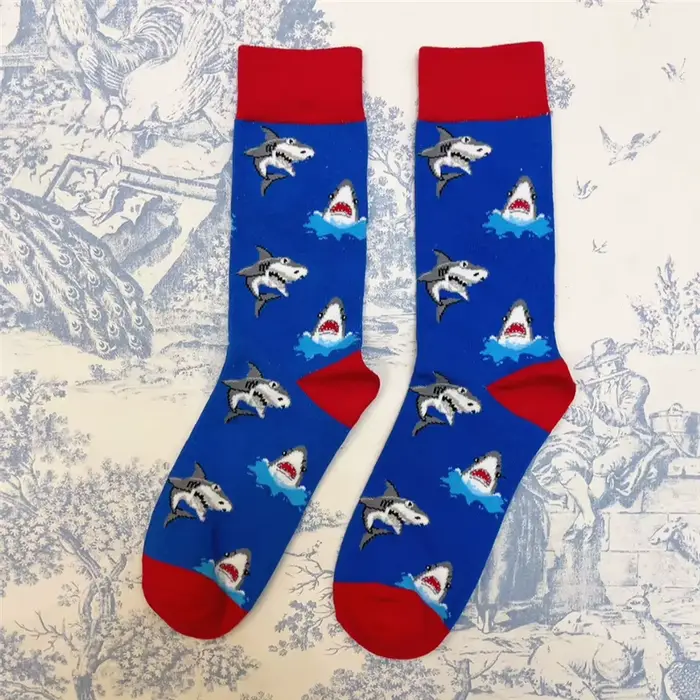 1 paire de chaussettes unisexes grand requin blanc, en coton peigné, dessin animé Hip Hop, Skateboar