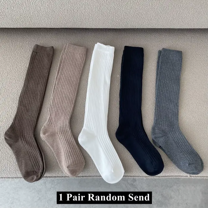 Ogo-Chaussettes longues en coton pour femme, bas chauds, cuisse haute, dames, filles, mode, monochro