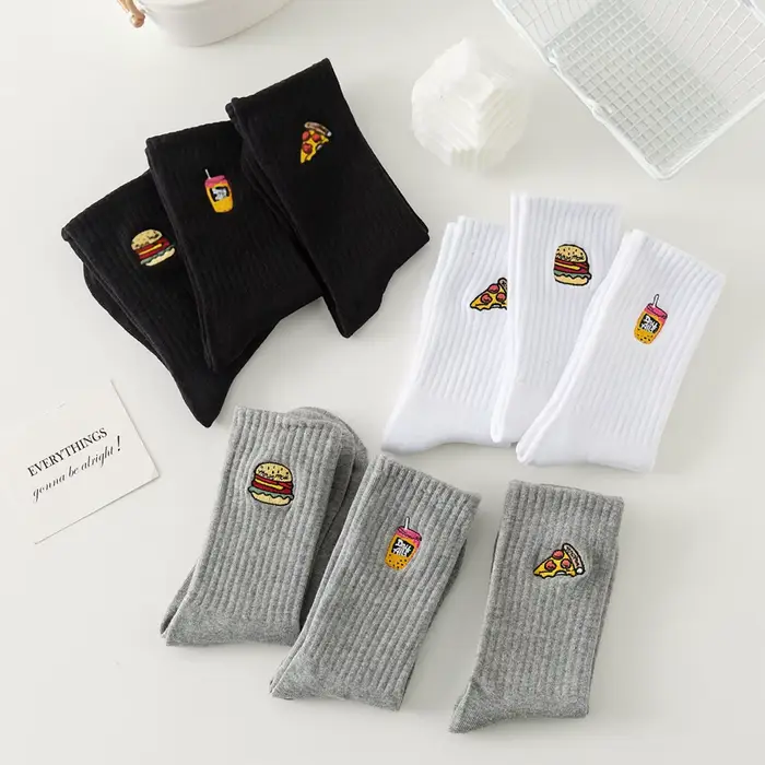 Chaussettes épaisses Hipster décontractées avec motif Hamburger Pizza