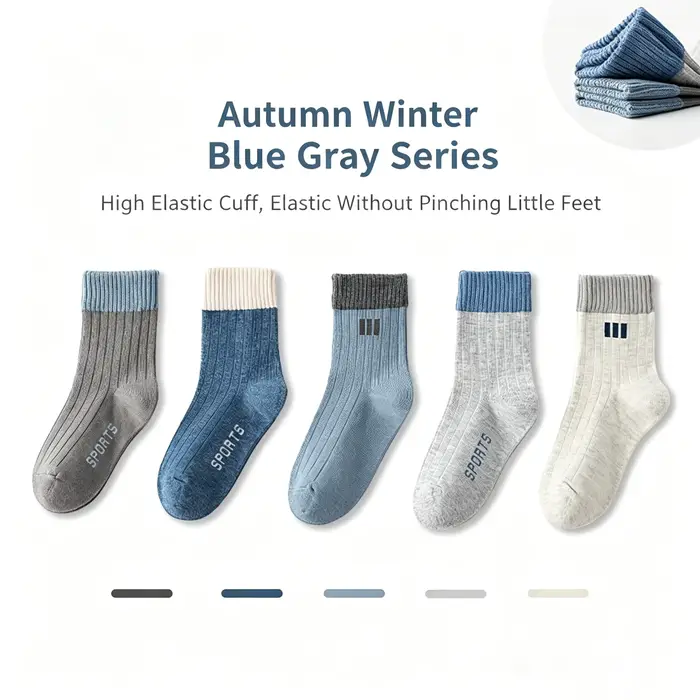 5 paires de chaussettes de sport pour enfants, simples et élégantes, adaptées à toutes les saisons,