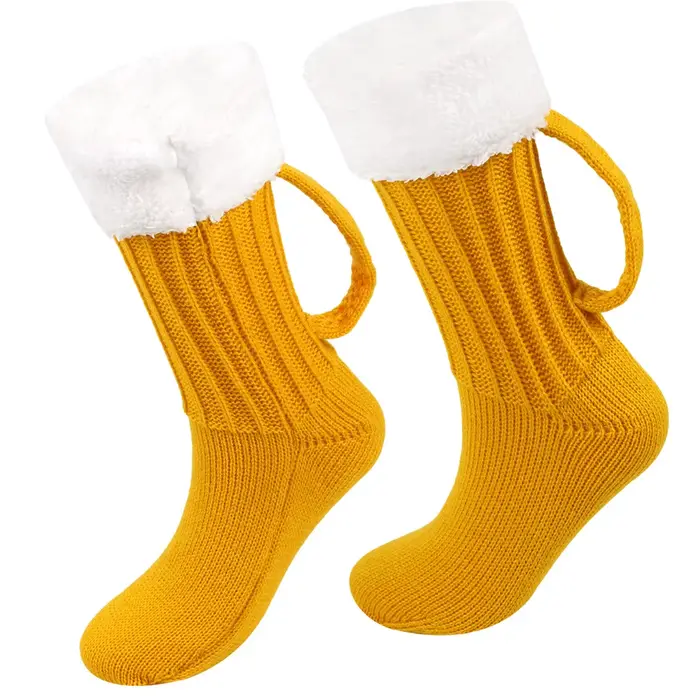 Chaussettes épaisses pour tasse de bière pour femmes et hommes, couvre-pied tricoté, chaussettes de 