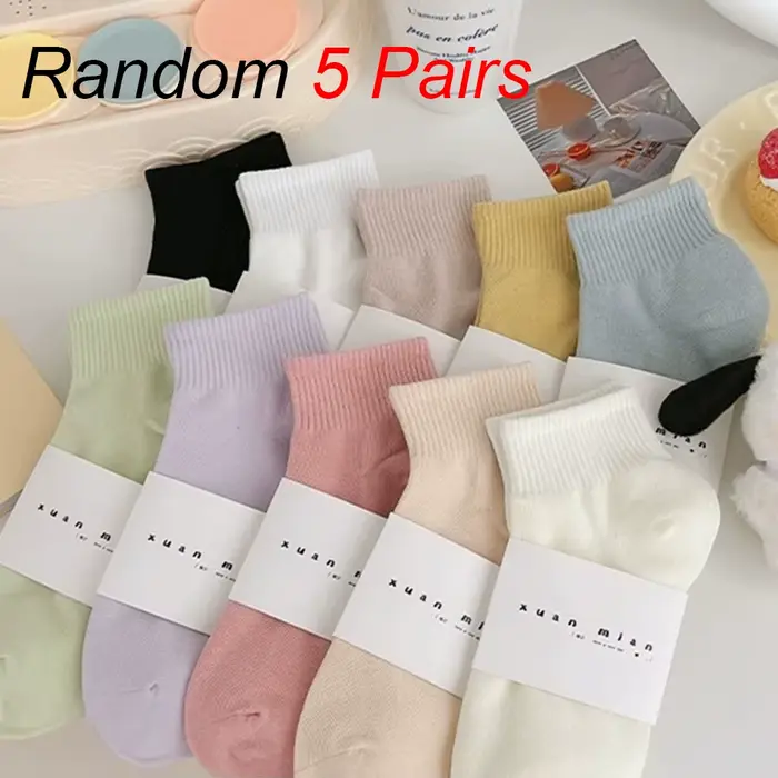 5/10 paires femmes Macaron couleur chaussette courte à la mode Simple doux confortable absorbant la 
