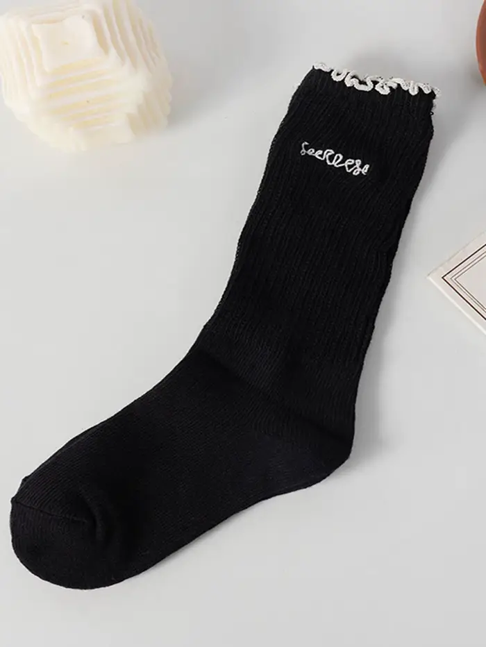 Chaussettes pour femmes printemps-été, fines et respirantes, mi-mollet, à motif vague, style jeune f