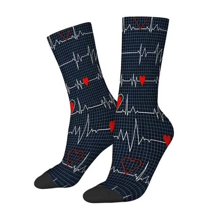 ECG Pulse Print Chaussettes mi-mollet Chaussettes amusantes et folles à la mode Style hip-hop de rue