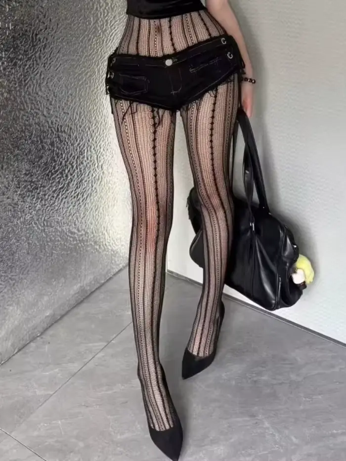 Collants résille noirs gothiques punk pour femmes