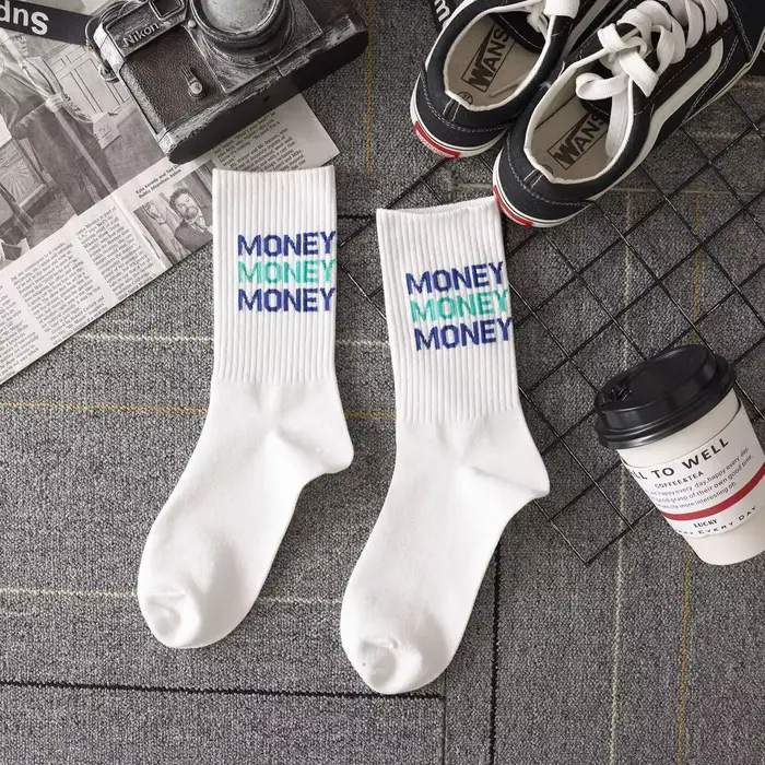 Klein-Chaussettes à lettres en coton bleu pour hommes et femmes, chaussettes hautes, chaussettes de 