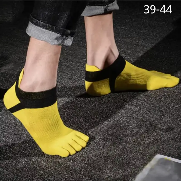 Chaussettes de Sport pour hommes, maille de cheville, coton, courtes, blanches, absorbant la sueur, respirantes avec les doigts