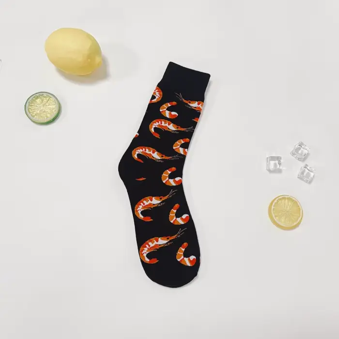 1 paire de chaussettes créatives à motif crevettes, chaussettes mi-mollet douces et confortables pour hommes, pour tous les jours