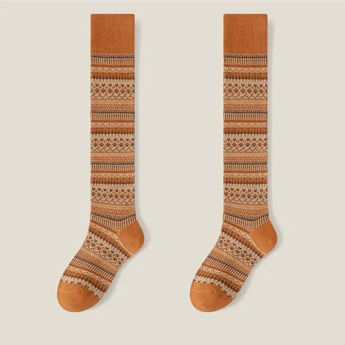 Chaussettes hautes à rayures pour femmes, classiques et chics, motif diamant, jambières d'hiver tric