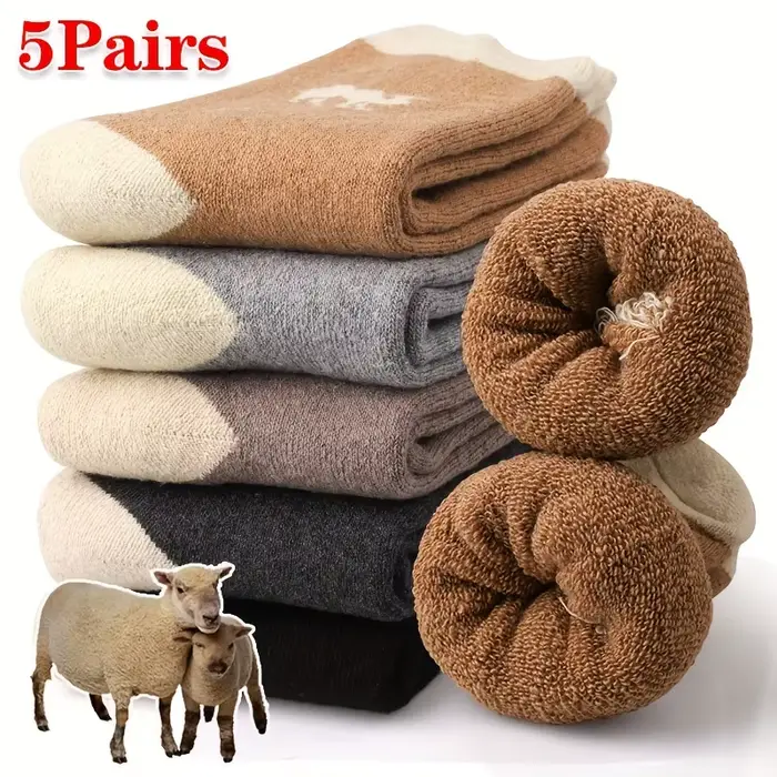 5 paires de chaussettes thermiques d'hiver, en peluche épaisse, évacuant la transpiration, mi-mollet, douces, élastiques, résistantes au froid, pour Sport de plein air, randonnée