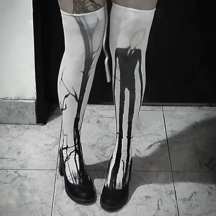 Chaussettes longues Y2k blanches sexy, imprimé graffiti punk, style Harajuku, chaussettes hautes au 