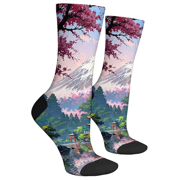 Chaussettes confortables et respirantes pour hommes, art du Mont Fuji, style art rétro, loisirs de plein air, nouvelle mode, équipage intéressant
