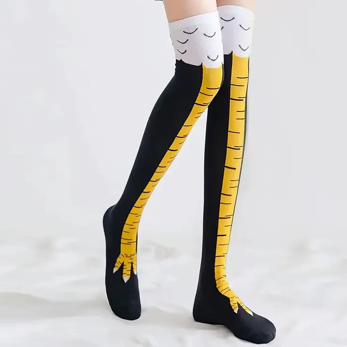1/2/5 paires femmes genou chaussettes hautes à la mode dessin animé drôle poulet griffe chaussettes Fitness sport décontracté jambe mince Long Tube chaussettes femmes