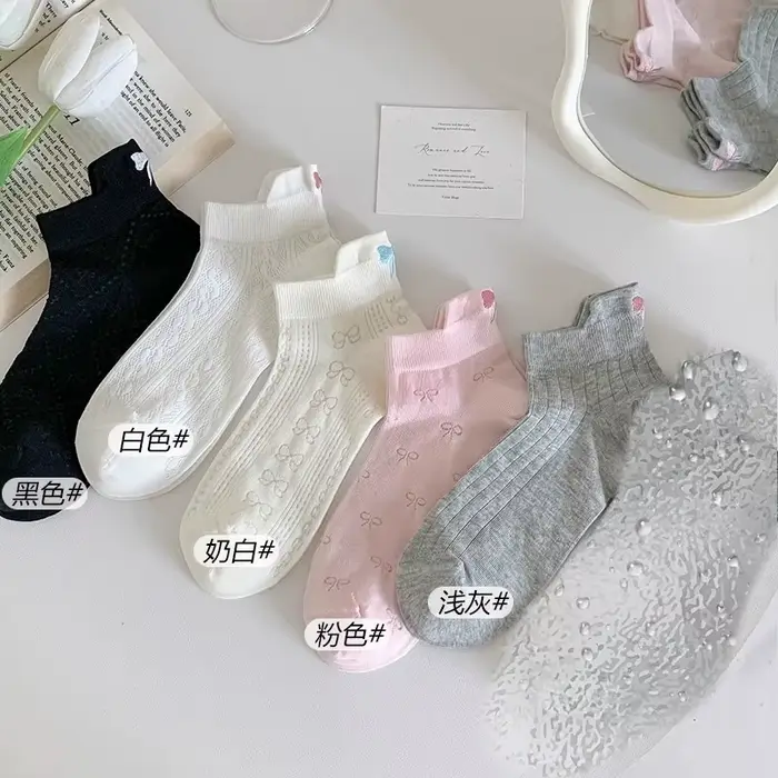 5 paires de chaussettes confortables et respirantes pour femmes, mode printemps-été, avec nœud migno