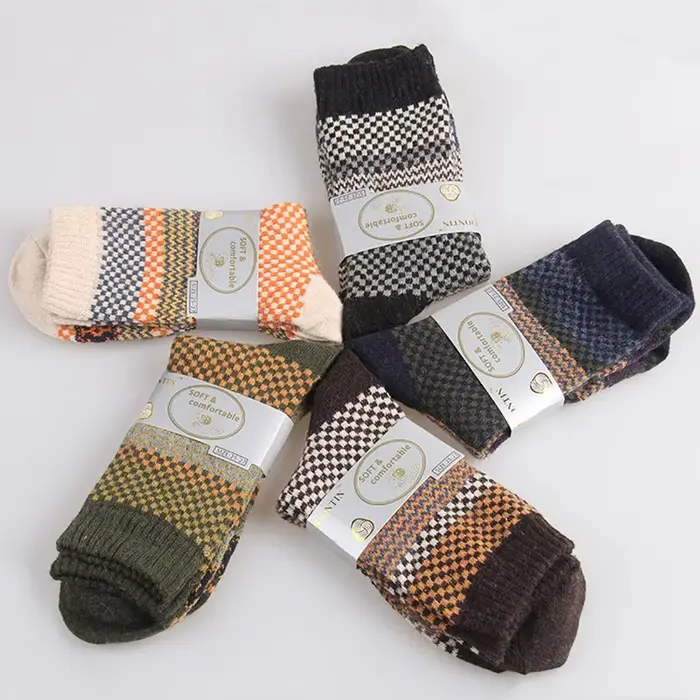 5 paires/lot hommes chaussettes hiver épais chaud rayure laine chaussettes décontracté chaussette af