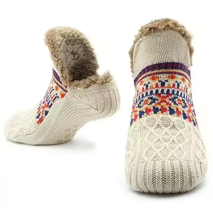 Chaussettes de sol épaisses pour hommes et femmes, pantoufles de maison, chaussettes coordonnantes, 