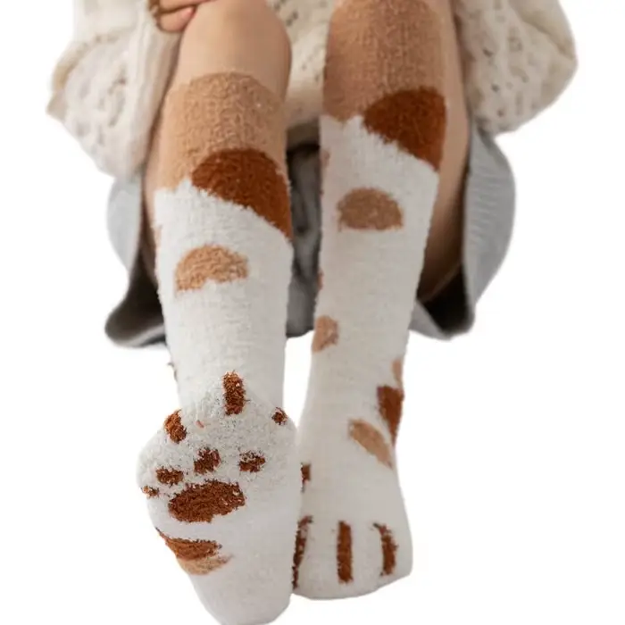 Chaussettes d'hiver en forme de patte de chat, résistantes au froid, chaudes et en peluche, au-dessu