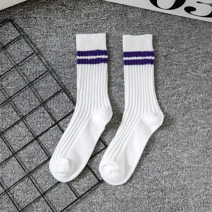 1 Paire de Chaussettes Mi-Mollet Rayées en Tricot Côtelé Épais pour Hommes et Femmes, Chaussettes de