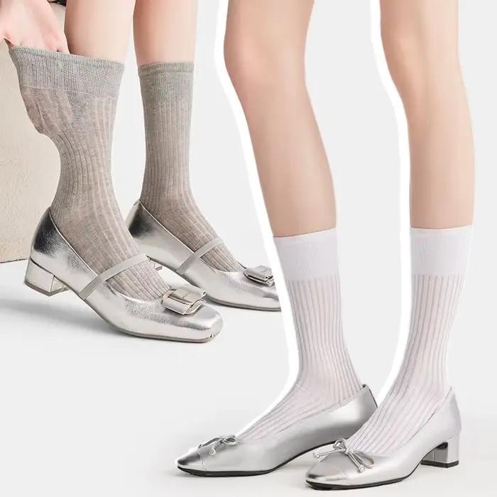 Kave 2026 Nouvelles chaussettes fines blanches mi-mollet pour femme