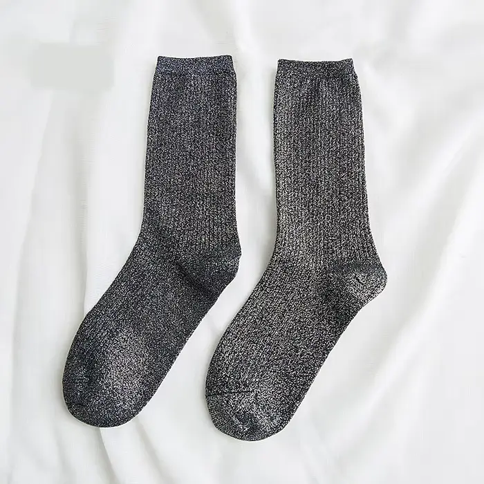 Chaussettes à paillettes brillantes pour femmes, étincelles brillantes, couleur or et argent, printe