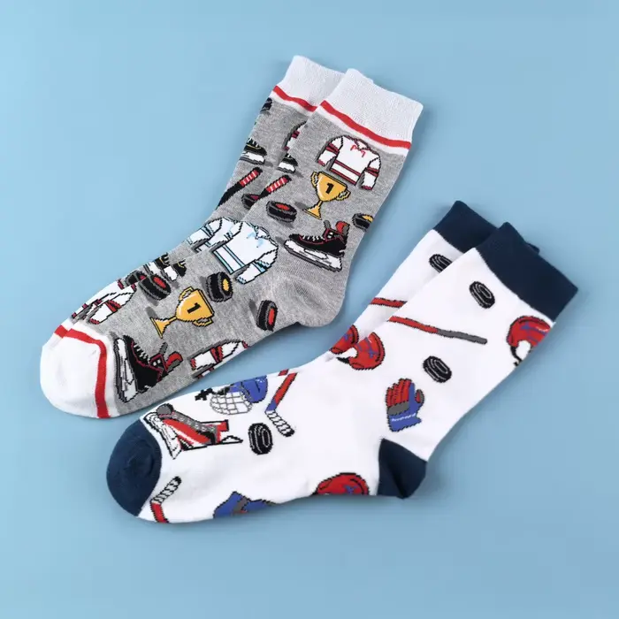 2 paires de chaussettes mi-mollet à thème hockey sur glace, idéales pour les vêtements actifs de tou