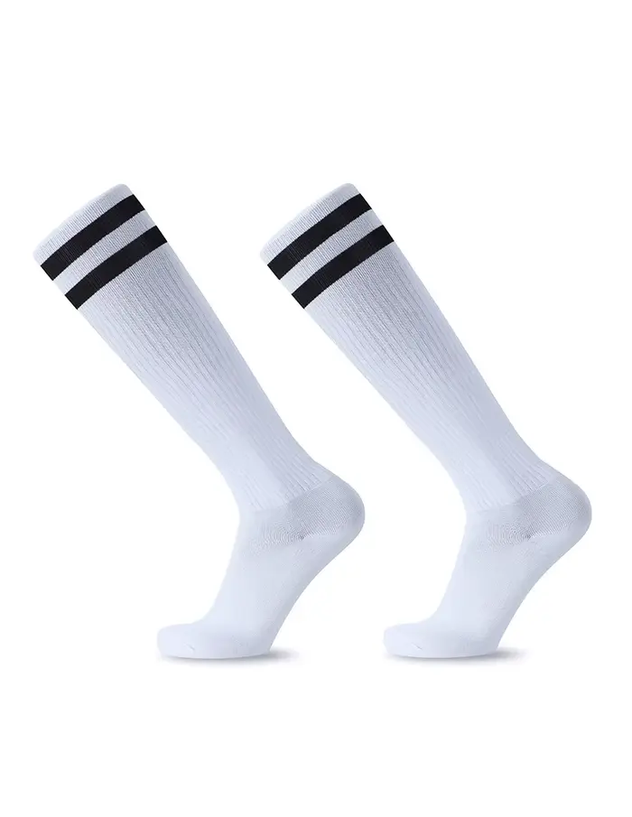 Chaussettes de Football à rayures blanches et noires pour hommes, adolescents, enfants, garçons, au-