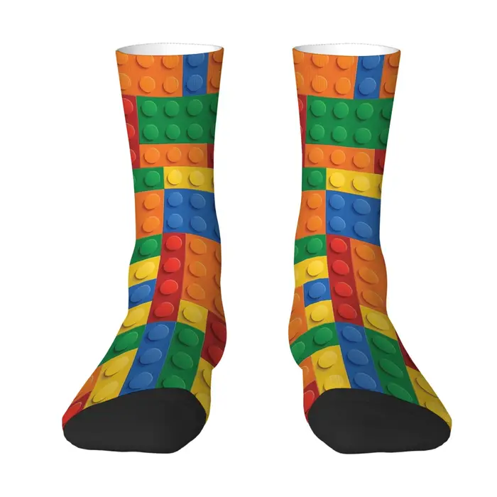 Chaussettes amusantes pour hommes avec imprimé de blocs de construction, confortables, douces et res