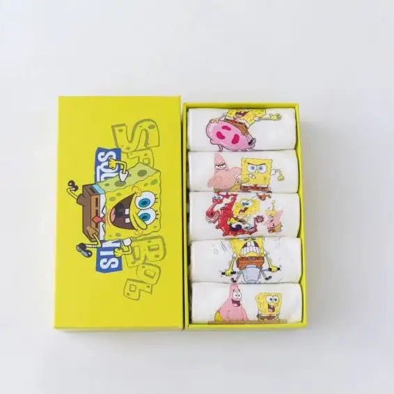 Chaussettes en coton à motif de dessin animé Bob l'éponge - Chaussettes courtes respirantes et anti-