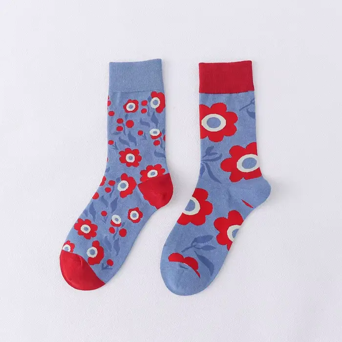 Chaussettes tendance Ab paragraphe pur coton haut Tube chaussettes dessin animé créatif petites fleu