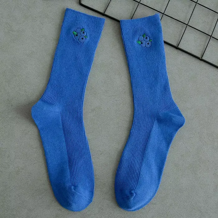 Chaussettes de dehors Simples en Coton pour Femme, Broderie de Fruits, Mignonnes, Respirantes, Color