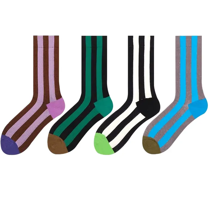 4 paires de chaussettes mi-mollet à rayures verticales, couleur assortie, pour hommes et femmes, cha