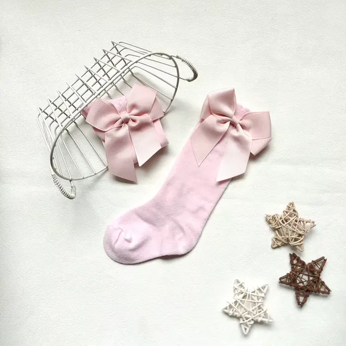 Chaussettes en coton pour filles, avec gros nœuds, mignonnes, douces, longues, pour enfants de 0 à 7
