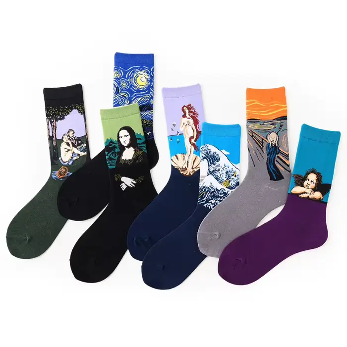 1 paire rétro femmes Art Van Gogh murale série de peinture à l'huile de renommée mondiale hommes chaussettes