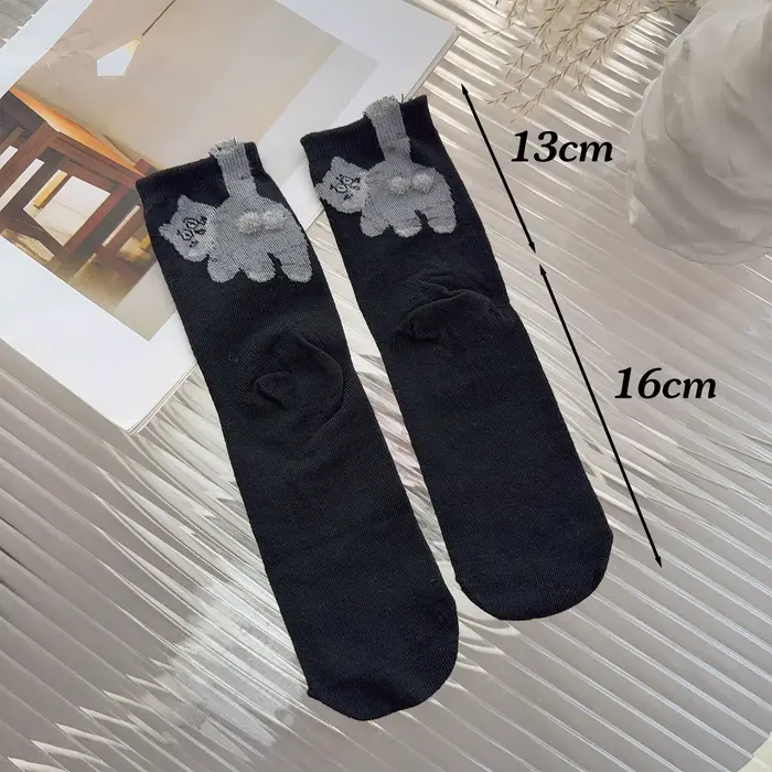 2 paires de chaussettes créatives à Tube central 3D en forme de chaton, chaussettes abstraites trico