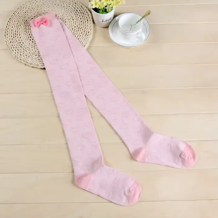 Chaussettes d'école en Patchwork avec nœud rose pour femmes, bas brodés pour femmes, chaussettes lon