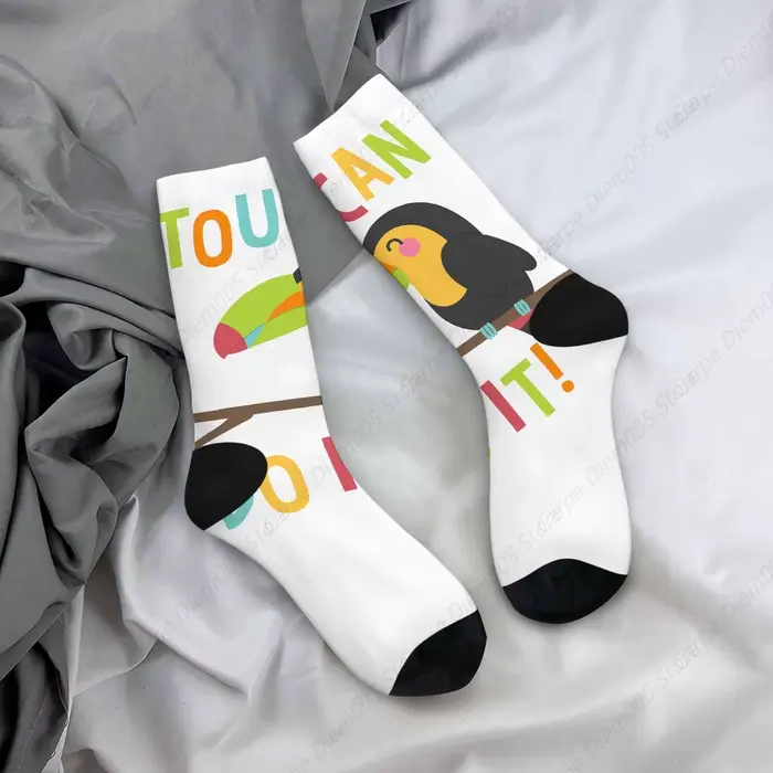 Toucan-Chaussettes drôles pour hommes et femmes, chaussettes d'équipage décontractées, conception de