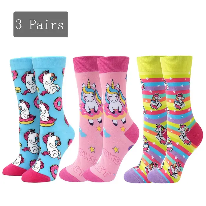 3 paires de chaussettes pour femmes de la série licorne, chaussettes courtes quotidiennes mignonnes 