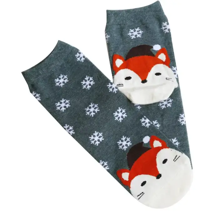 Chaussettes de dessin animé 3D en laine thermique mignonne pour femmes, chaussettes de Noël pour fem