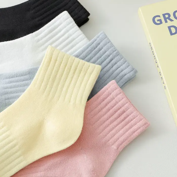 5 paires/lot coton chaussette femmes nouveau frais couleur unie respirant décontracté
