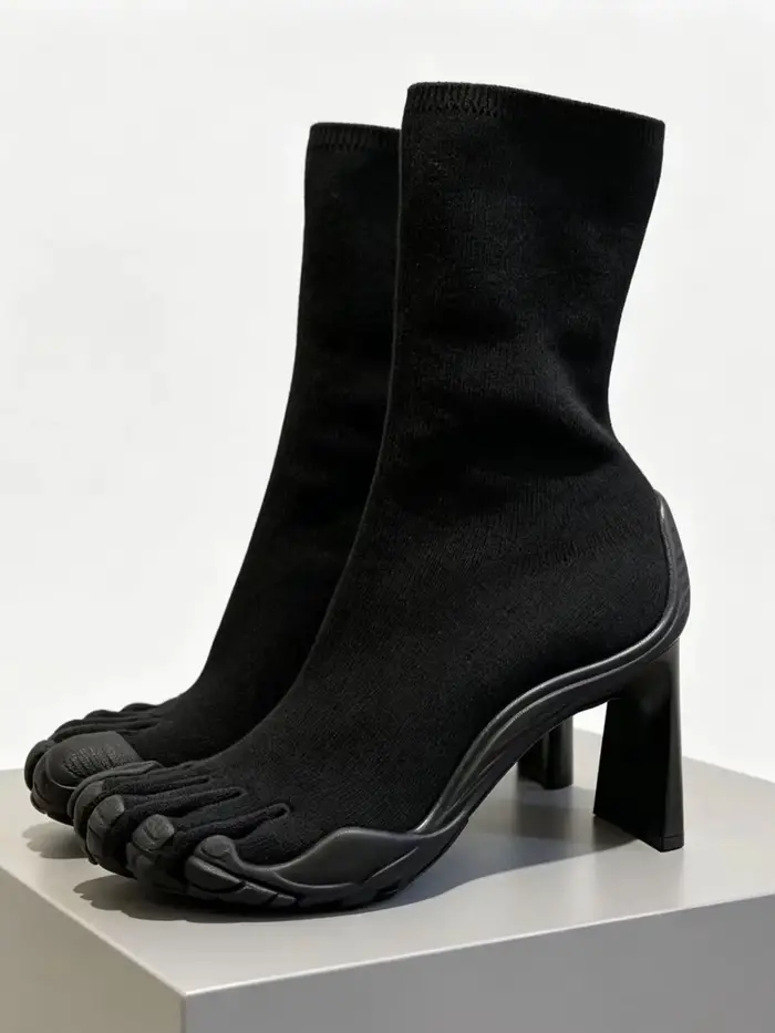 Bottes chaussettes en maille extensible pour femme, noires, à talon bloc haut, avec motif unique de
