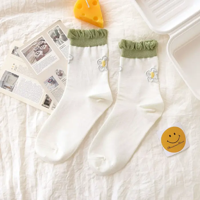 Chaussettes fines en dentelle à volants pour femmes, blanc, vert, marée, mignon, Kawaii, lolita, pri