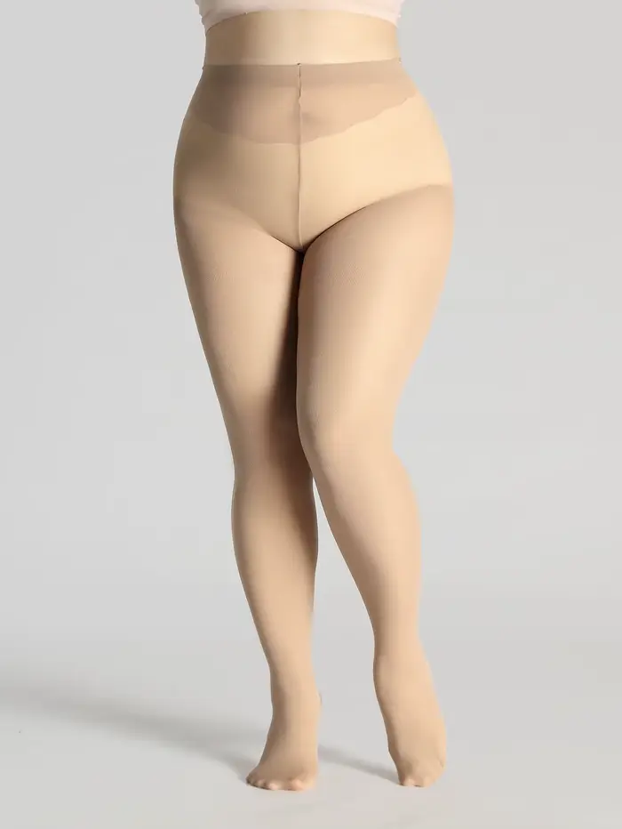 1 Paire de Collants Grande Taille Transparents Noirs/Beige/Marron avec Dessus Opaque et Effet Gainan