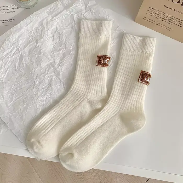 Chaussettes d'hiver confortables et épaisses, longueur mi-mollet, décontractées, en coton, douces, g