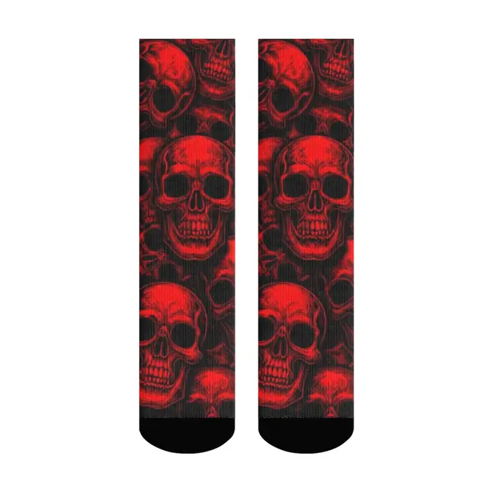 Chaussettes Homme Légères et Ajustées Rouge et Noir à Motif Crâne pour Usage Quotidien, Sport, Fitne