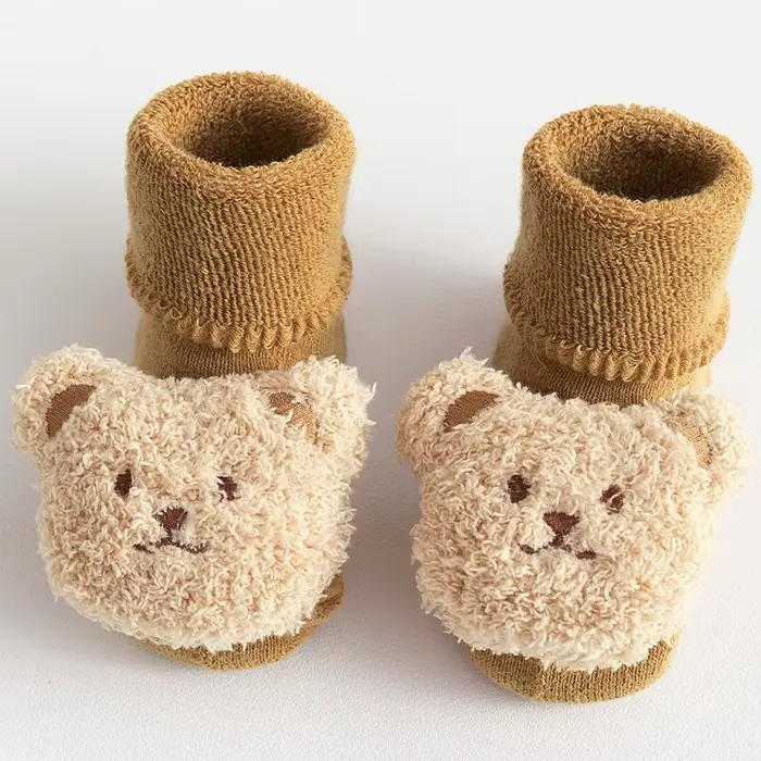Chaussettes en coton épais pour bébé, chaudes et confortables, ours de dessin animé mignon, chausset