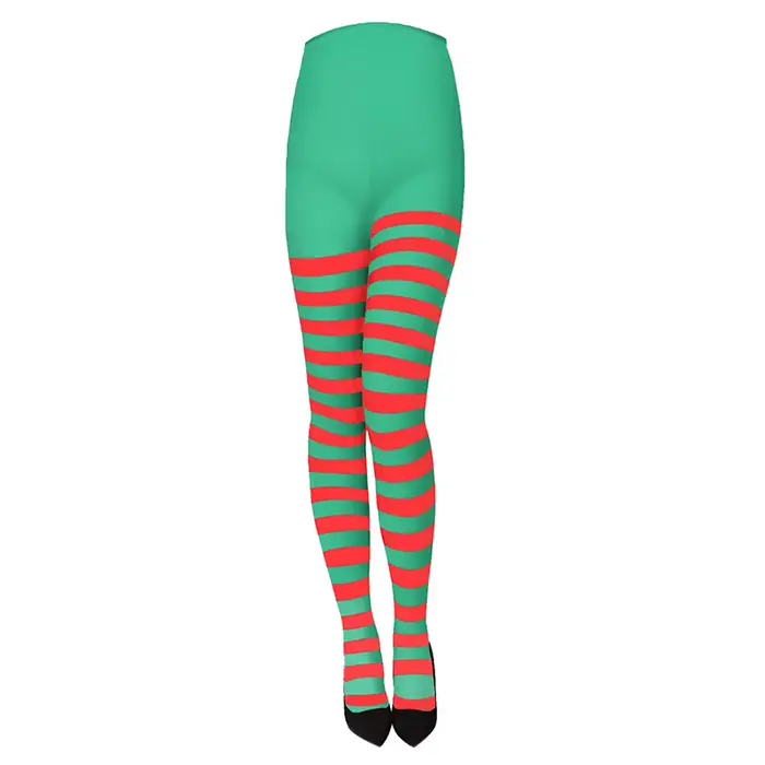 Collants rayés pleine longueur pour femmes, rouge, noir, cuisse haute, bas pour la fête de Noël, maq