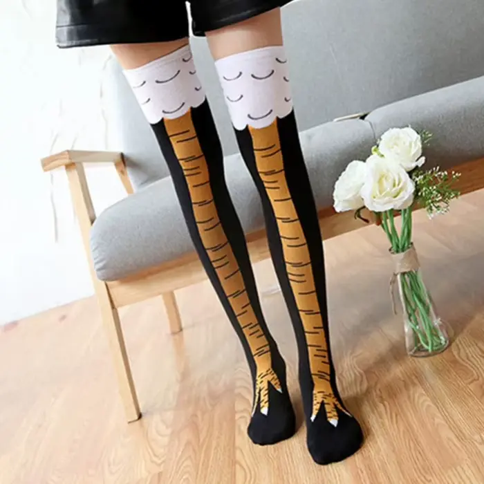 Chaussettes pour femmes originales à motif pattes de poulet et d'autruche