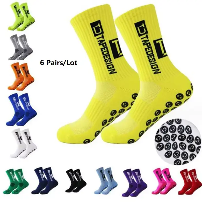 6 paires/lot 2024 nouveau ANTI SLIP Tapedesign chaussettes de Football mi-mollet antidérapant