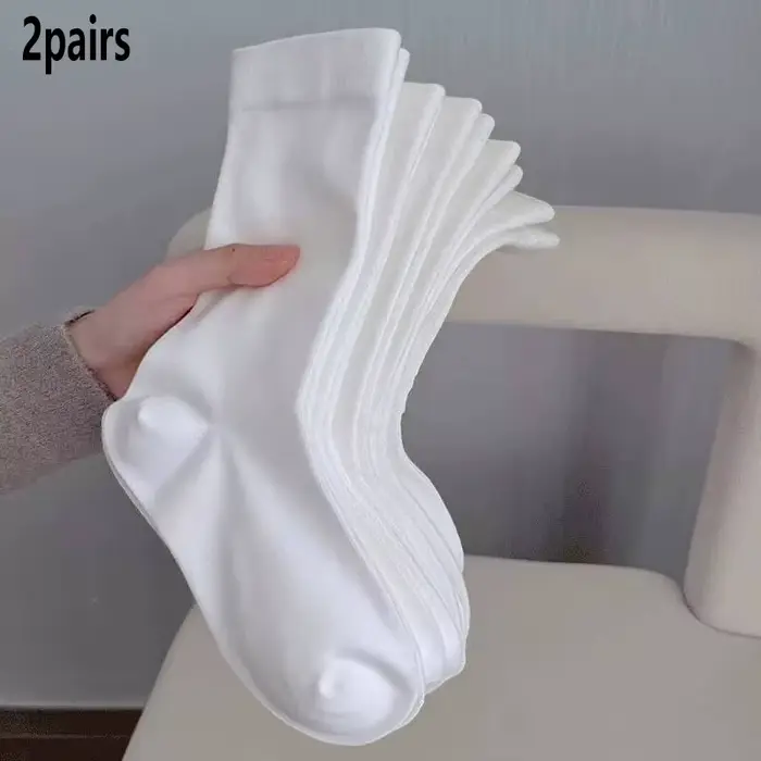 2/4 paires de chaussettes solides mi-mollet pour femmes, douces, absorbant la sueur, respirantes, dé