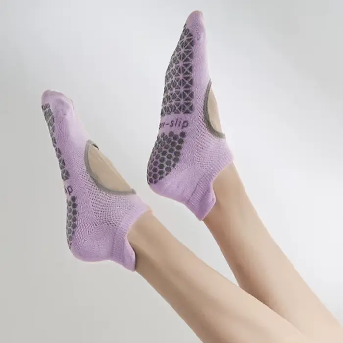 Chaussettes de sport en coton respirant pour femme, chaussettes de sol évidées, chaussettes de Pilat